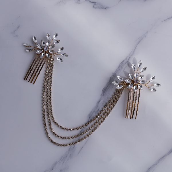 

gold silver color bridal comb hair jewelry piece crystal rhinestone wedding accessories handmade women head chain
