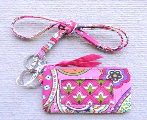 

nwt cotton zip id case with lanyard id card holder credit bus card case4417795, Brown;gray