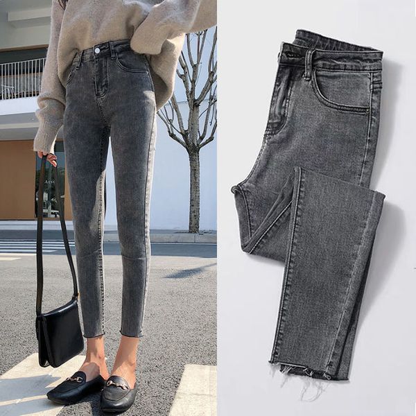 

women's jeans women's jeans blue and gray denim pants high waist stretch tights pantalones vaqueros mujer 230404