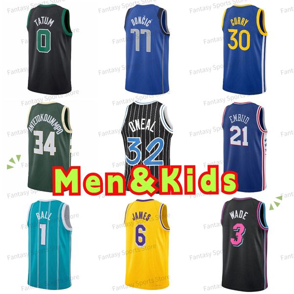 

mens kids basketball jersey 30 curry 6 james harden devin 1 booker jayson 0 tatum giannis 34 oneal 1 ball ja 12 morant 77 luka mens boys jer, Black;red