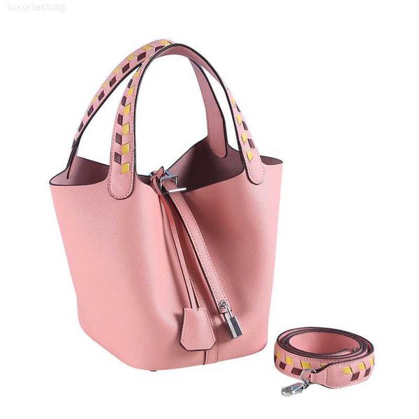 

designer luxury bag ribbon woven layer cowhide palm grain genuine leather vegetable basket bucket one shoulder crossbody handbagq53va39x pic