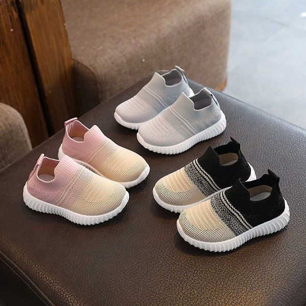 

athletic outdoor 2023 baby knitted sock shoes children's tennis shoes breathable trainning shoes for boys casual stripes girls sneaker, Black