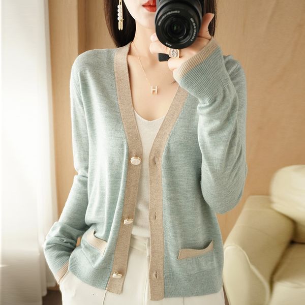 

women's knits tees solid vneck women cashmere thin cardigan sweater single breasted loose knitted spring autumn fashion 230403, White