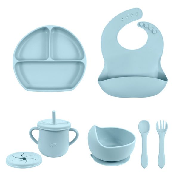 

cups dishes utensils 5pcs silicone for baby feeding set sucker bowl plate cup bibs spoon fork items safe dining children tableware 230403