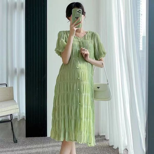 

maternity dresses texture chiffon pregnant women's dress pregnant women's summer apparel solid v-neck fresh green loose pregnant w, White