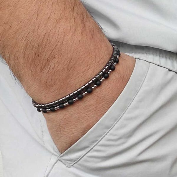 

charm bracelets mens bracelet perle homme black onyx with cross beaded men bracelet men's beaded bracelet aa230403, Golden;silver