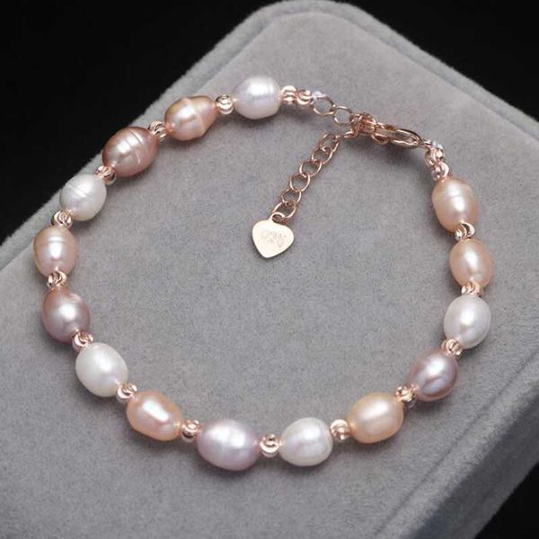 

charm bracelets natural freshwater pearl bracelet real pearl bracelet female adjustable rice beads bracelet for girl birthday present aa2304, Golden;silver