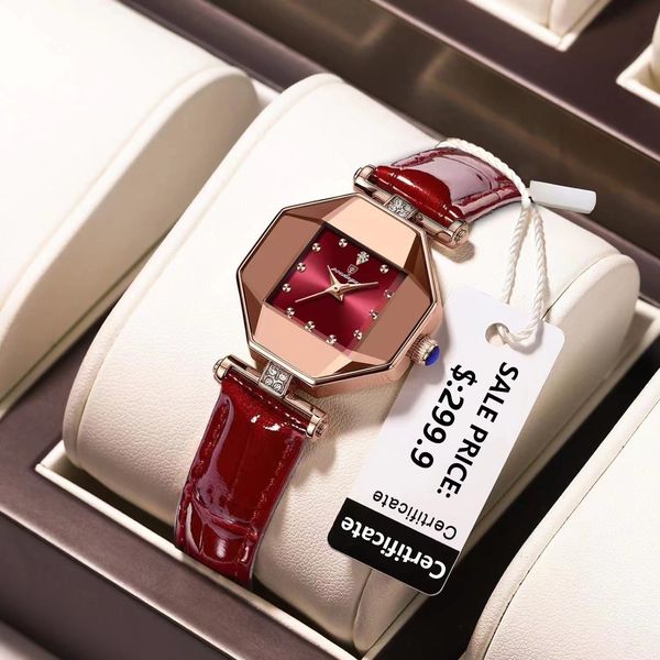 

women's watches luxury quartz watch girl's elegant fashion red dial waterproof ladies leather watche zegarek damski 230404, Slivery;golden