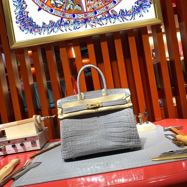 

birkin h home bk bag 30cm fully handmade wax thread hcp glossy two point nile crocodile elephant grey crocodile skin ayw
