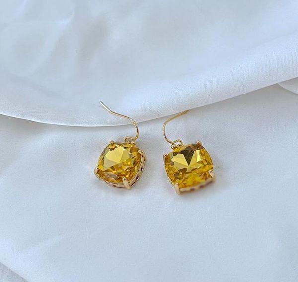 

20ss white stud luxury classic stud brand designer geometric enamel yellow flower rhinestone color square rhinestone earrings jewelry with b, Golden;silver