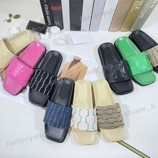

designer sandals women flat slipper square toe slipper leather slide platform sandals letter print slides slip-on sandal fashion summer flip, Black