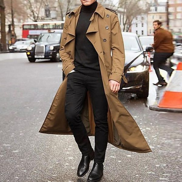 

men's trench coats long slim men doublebreasted lapel windbreaker male fashion autumn winter design size s2xl 230404, Tan;black