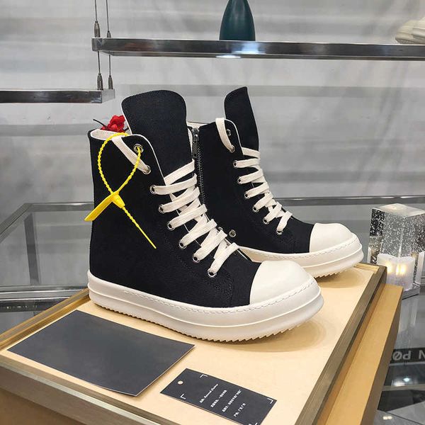 

men's casual canvas shoes luxury sneakers round 2023 new trainers ankle lace up women's designer dark storm thick sole zip high fl, Black