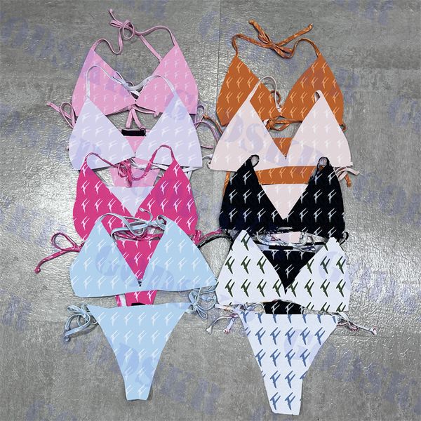 

womens swimwear f letter bikini full letter swimsuit colorful jacquard bathing suit sister swim wear much colors, White;black