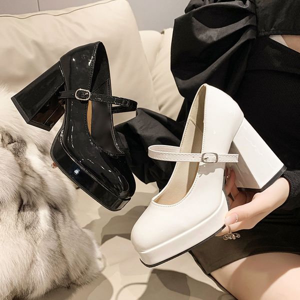 

dress shoes high heels women's trend short and fat high heels platform lolita mary jane elegant party korean shoes dress white smooth f, Black