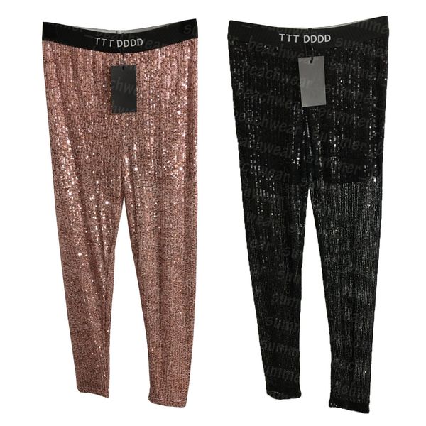 

full shiny sequin pants women tight skinny pants elastic waist leggings letter print leggings, Black;white
