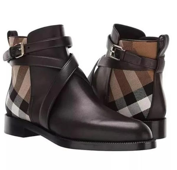 

Men Shoes Fashion Trend Wild British Handmade Brown PU Checkered Belt Adjustment Buckle Cross Personality Ankle Boots, Dark navy