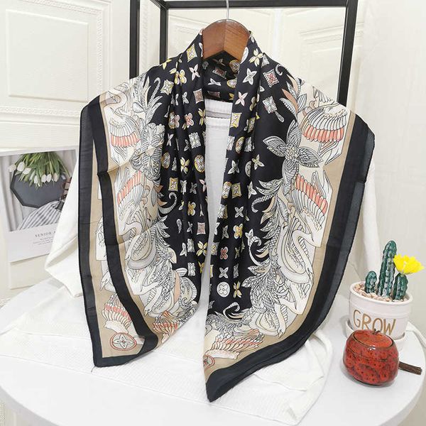 

sarongs new european and american style sunscreen crane blk pattern large square scarf 90cm simulation silk scarf wholesale scarf p230403, Blue;gray