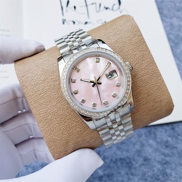 

-selling high -end ladies watch automatic mechanical stainless steel drilling ring pink shell dial fashion temperament women's machine, Slivery;golden