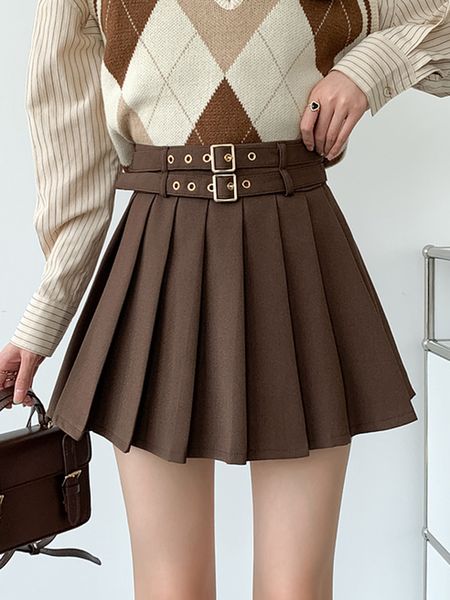 

skirts women's kawaii pleated mini ski ultra thin harajuku leisure high waist a-line ski belt winter vintage korean women's street, Black