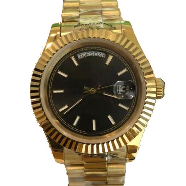 

fashion watches with box week day date automatic watches 40mm gold 904l stainless steel folding buckle waterproof luminous mechanical wristw, Slivery;brown