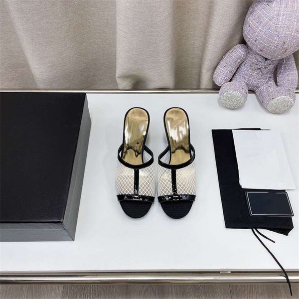 

summer popular women sandals 2023 channel luxury brand business dress wedding party leather high heels casual flat slipper 08-020, Black