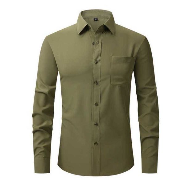 

us size long sleeve shirt men's four side elastic wrinkle resistant solid business casual professional suitaly2, White;black
