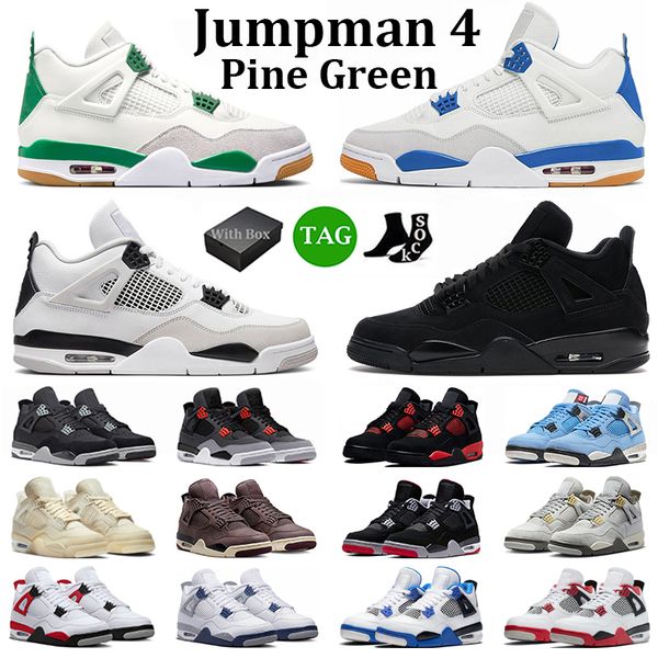 

with box jumpman 4 basketball shoes men women 4s pine green black cat military black red thunder black canvas mens trainers sports sneaker