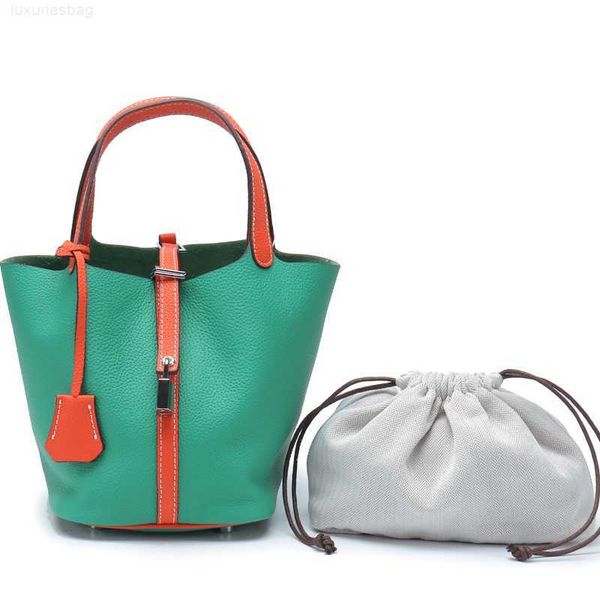 

designer luxury bag leather colorblocking vegetable basket layer togo cowhide women's hand bucket bagx3260ql0 picotin