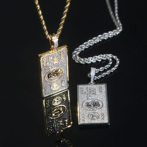 

bling cz 100 dollars pendants necklace hip hop woman men iced out jewelry fashion cool punk jewelry drop ship, Silver