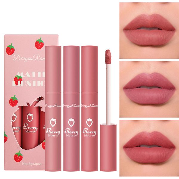 

3pcs liquid lipstick set matte velvet lip gloss milk tea bean paste lip glaze moisturize long lasting lip tint cosmetic kit