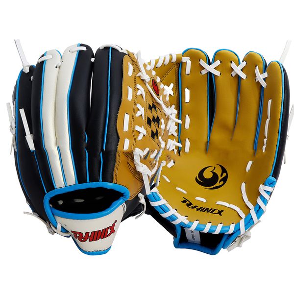 

youth training baseball softball glove pvc artificial leather infield pitcher baseball glove outfield thickened palm, Black