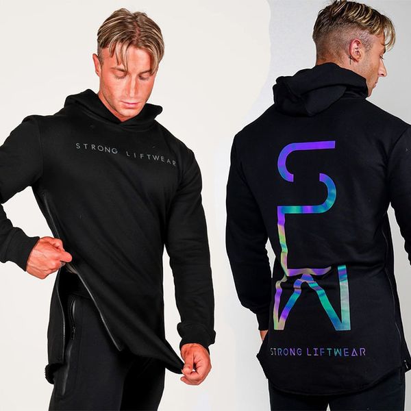 

men's t-shirts reflective tshirts fashion colorful black for male gym hooded jacket streetwear long sleeve zipper tees 230404, White;black