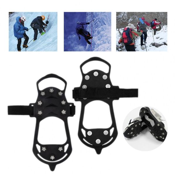 

crampons 1 pair ice stud shoes grippers corrosive resistant silicone 10 nails snow strap climbing cleats spikes for 230404, Black;blue