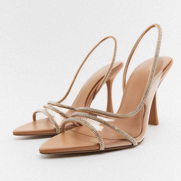 

sandals traf womens high heel sandals summer transparent heels luxury strap slingbacks female wedding sandal 230403, Black