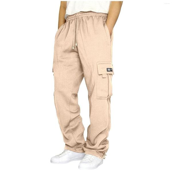 

men's pants solid drawstring elastic waist pocket loose sweatpants 4 1, Black
