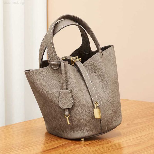 

designer vegetable genuine leather crossbody mom's handbag light luxury water bucket baocai basket women's bagf7x0zguq picotin