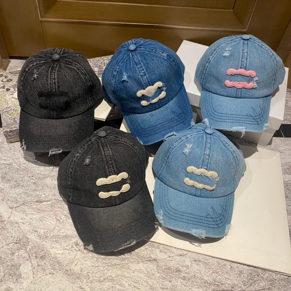 

23ss 5color summer denim material designer ball cap couple's same holiday hole metal letter embroidery casquette, Blue;gray