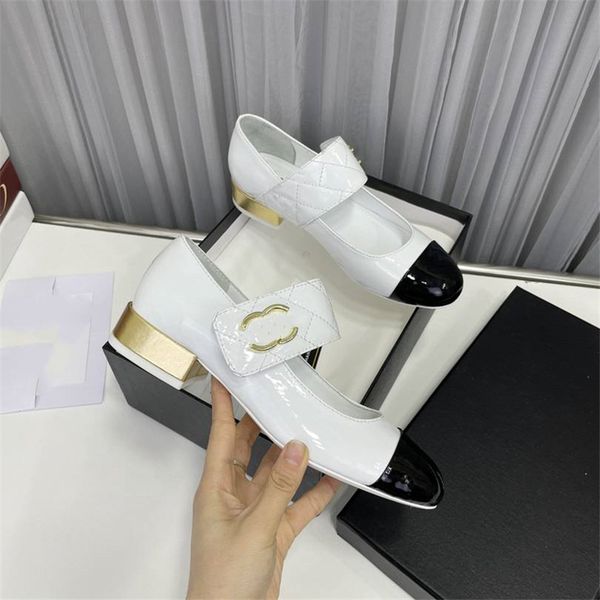 

fashion dress shoes channel women leather high heel metal buckle letter logo wedding party business casual flat shoes 06-023, Black