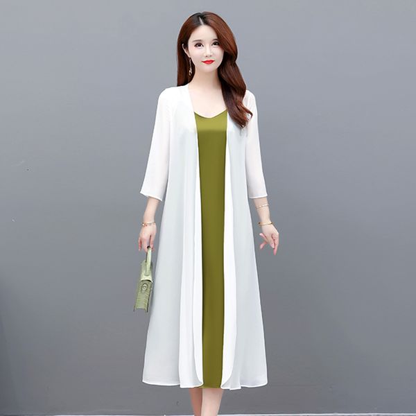 

women's knits tees spring summer long chiffon white cardigan women elegant 2023 thin solid color blouse's black red 230403