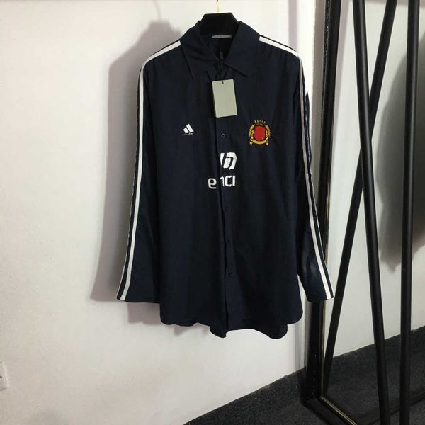 

23ss high neck blouse womens shirt designer blouse co-branded new badge embroidered side stripe webbing lapel long-sleeved shirt women cloth, White