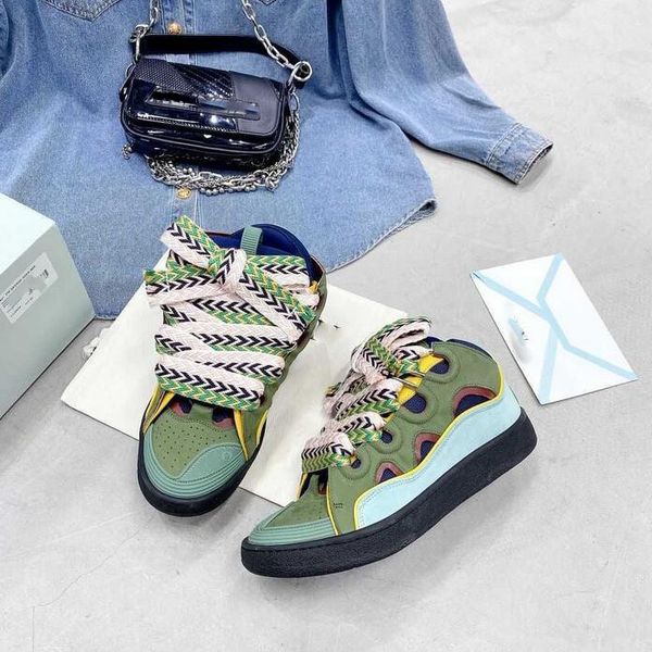 

low-cut curb designer painted dress shoes catwalk stitching embossed suede leather platform casual shoes breathable lanvins rubber sneakers