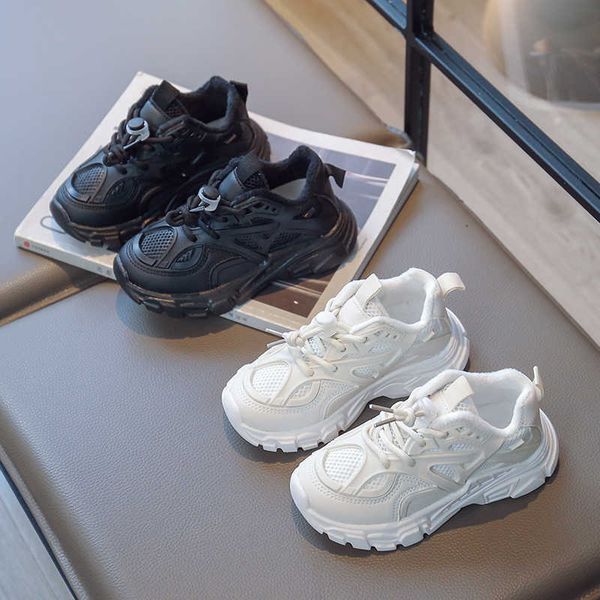 

athletic outdoor winter spring children sneakers boys handsome white clunky sneakers girls fashion running shoes baby warm cotton sneakers p, Black