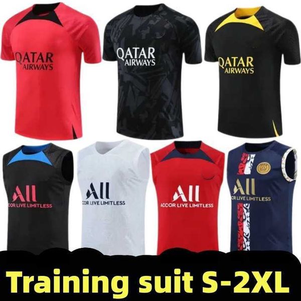 

classic style tracksuit 22 23 psgs mbappe soccer jerseys 2022 2023 paris training suit ramos sergio verratti icardi football short sleeve, Black