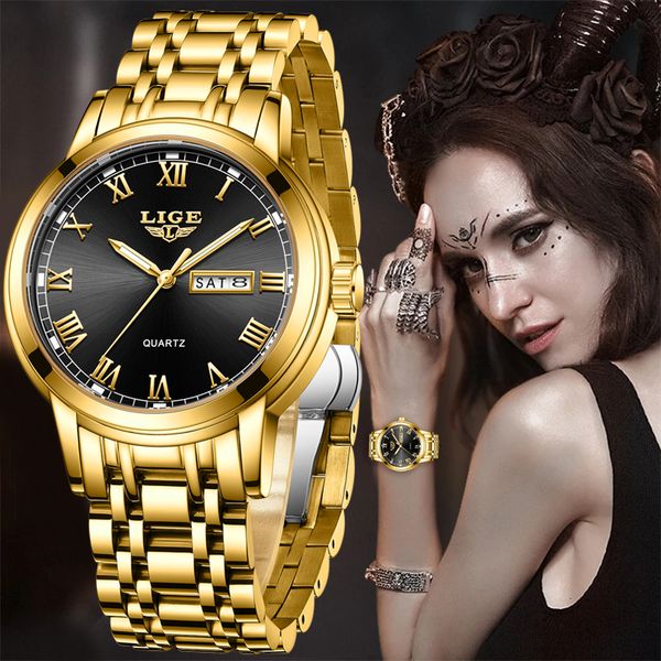 

women's watches lige 2023 gold watch women ladies creative steel bracelet female waterproof clock relogio feminino 230404, Slivery;golden