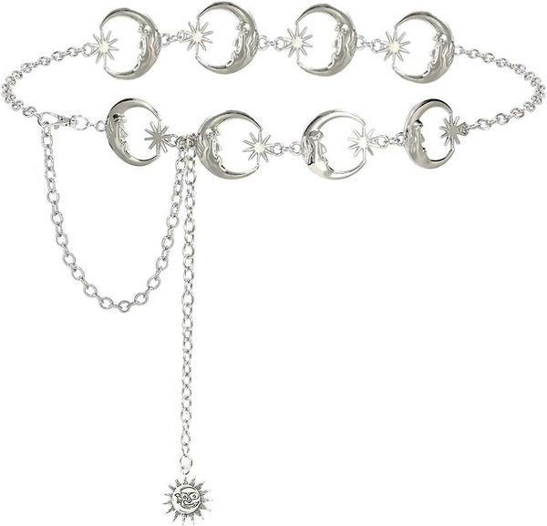 

belts multilayer punk gothic moon sun pendant high waist chain metal belts for women dress jewelry waist chain waist belts z0404, Black;brown