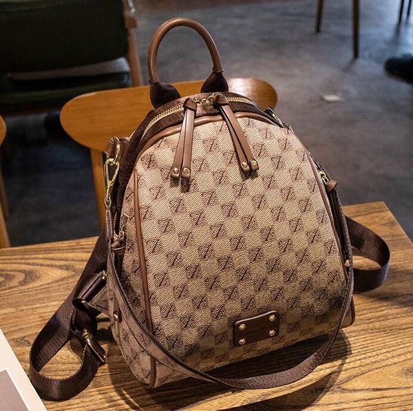 

Factory wholesale ladies shoulder bag Joker Plaid handbag simple wear-resistant padded leather leisure travel backpack popular color matching backpacks 4519#, Khaki