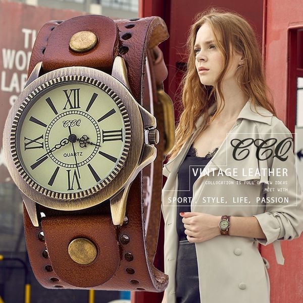 

womens watches ccq brand men women vintage cow leather bracelet wristwatches casual luxury male female quartz watch relogio masculino reloje, Slivery;golden