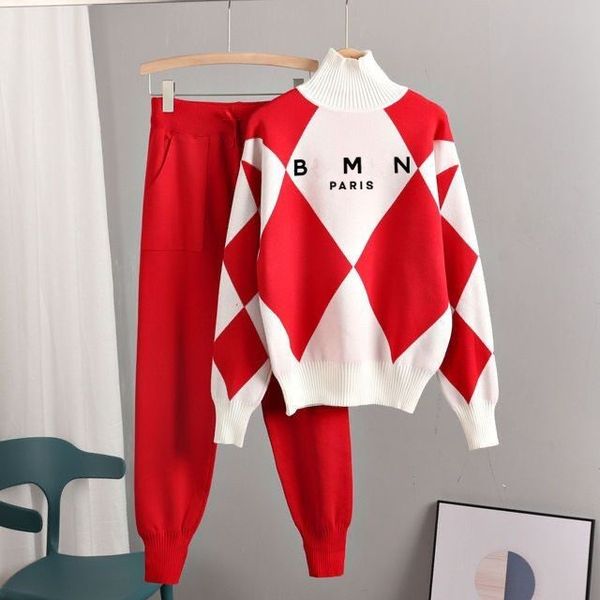 

balman 2023 fashion sports set women's winter new casual westernization autumn winter knitted plaid balman sweater size s-xl, Gray