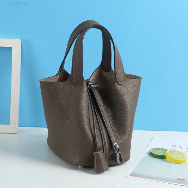 

designer luxury bag soft layer cowhide net red vegetable basket leather bucket lychee pattern leisure hand female small handbag8sa1lv7w pico